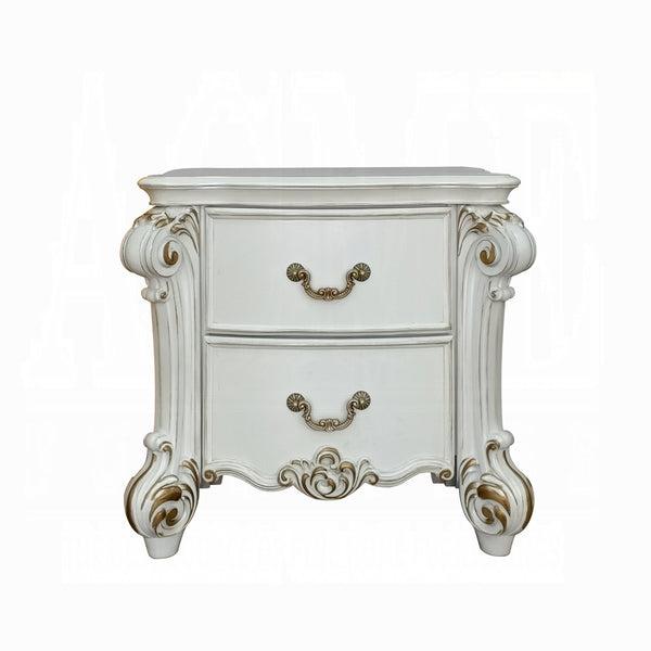 English Elm 2 Drawer Nightstand High Gloss Finish with Gold Accents, Modern Chic Storage for Bedroom Elegance Antique Cream B016P257256