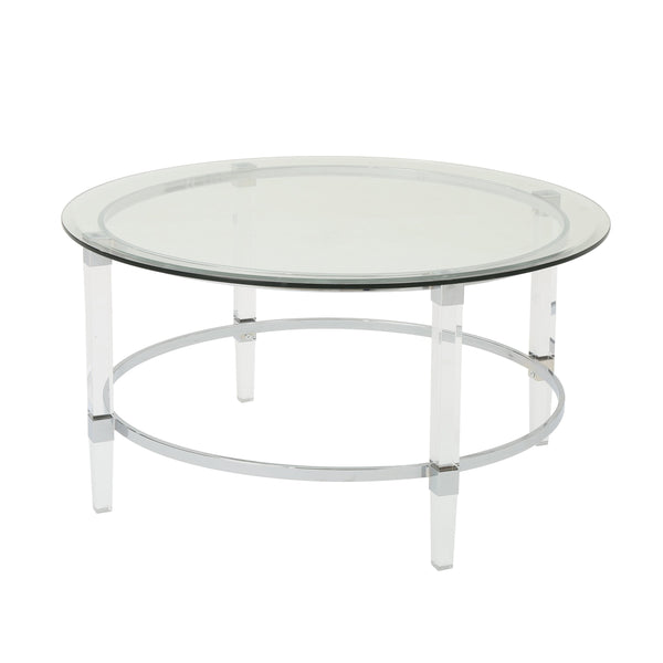 English Elm Christopher Knight Home® - ROUND Glass Tempered Coffee Table with Clear Iron & Acrylic Frame, 36" Round Minimalist Modern Style 61530.00