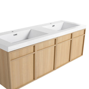 English Elm 60" 60" Wall-Mounted Bathroom Vanity with Double Resin Sink, 4 Soft-Closing Doors, Oak Finish W1972P315223