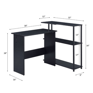English Elm Rectangular Writing Desk With Integrated Side Bookshelf - Modern, Space-Saving Black Office Solution B016P311329-GIGA