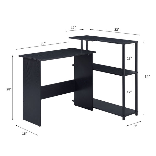 English Elm Rectangular Writing Desk With Integrated Side Bookshelf - Modern, Space-Saving Black Office Solution B016P311329-GIGA