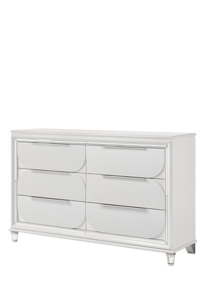 English Elm Tarian Pearl Dresser with Acrylic Crystal Legs and Embossed Fronts, Six Drawers plus Jewelry Trays White 51 L x 20 W x 41 H B2726P269294