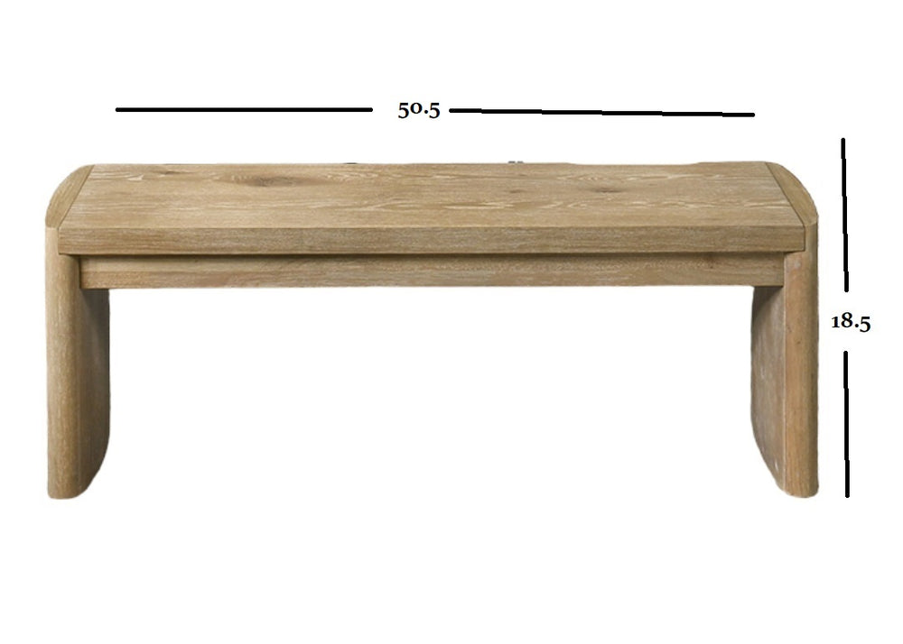 English Elm 1pc Upholstery Bench with Soft Rounded Corners, Light Finish, Upholstered Seat, Contemporary Dining Appeal Oak 52 L x 19 W x 10 H B011P366729