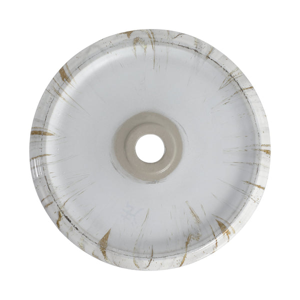 English Elm Ceramic Art Vessel Sink Above Counter – Elegant Gold Line Pattern, Durable Glaze, Easy-Clean Finish White+Gold W999P346769