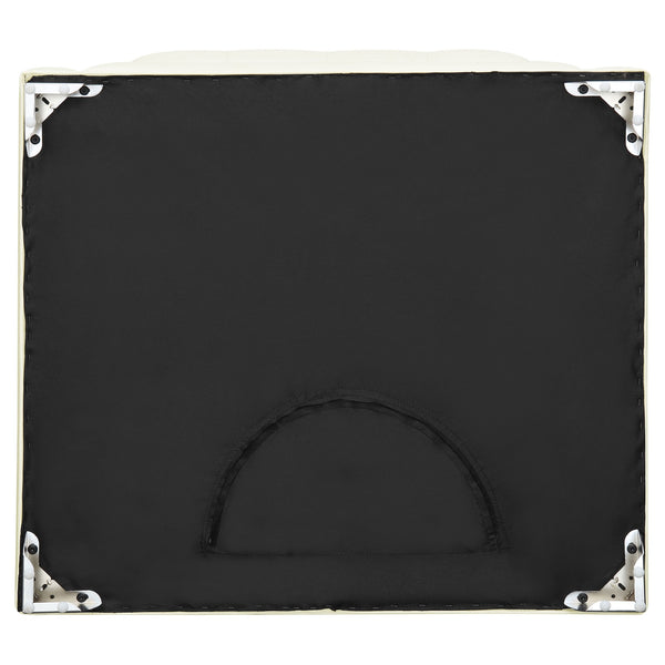 English Elm Cordelia Round Pearl White Upholstered Ottoman with Polished Marble Top & Gold Metal Frame, Luxe Finish B062P328669