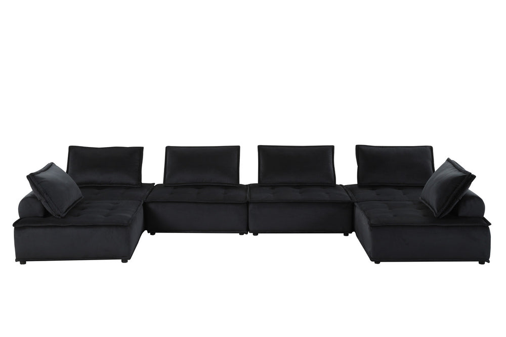 English Elm Aveline Velvet Tufted U-shape Modular Sectional Sofa for Spacious Living Rooms Black B2749S00027
