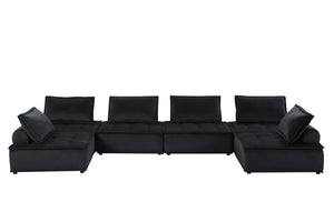 English Elm Aveline Velvet Tufted U-shape Modular Sectional Sofa for Spacious Living Rooms Black B2749S00027