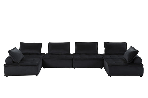 English Elm Aveline Velvet Tufted U-shape Modular Sectional Sofa for Spacious Living Rooms Black B2749S00027