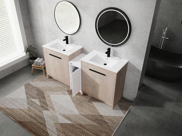 English Elm 72 Inch Freestanding Bathroom Vanity With Ceramic Sink, Soft-Close Doors & Ample Storage Solutions W999S00318