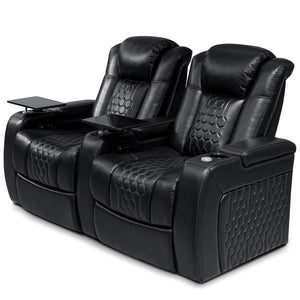 English Elm 68.9"power Recliner Set Top-grain Nappa Leather Rgb Led Home Theater Seating Black W3819S00090
