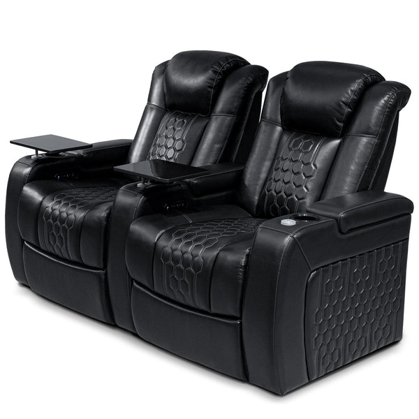 English Elm 68.9"power Recliner Set Top-grain Nappa Leather Rgb Led Home Theater Seating Black W3819S00090