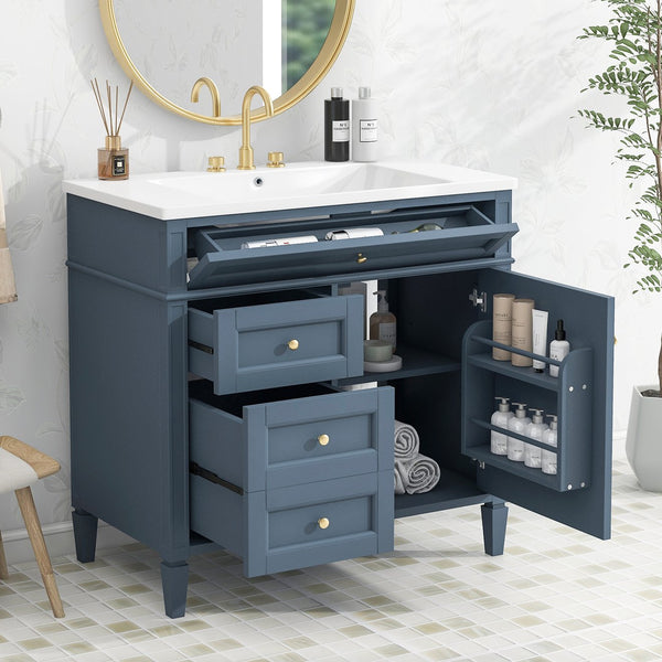 English Elm 36'' Modern Bathroom Vanity With Ceramic Sink, 2 Drawers & Tip-Out Drawer For Stylish Storage Solutions SW000119AAM-2