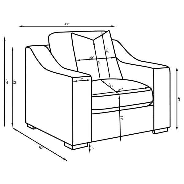 English Elm Chelan White Fabric Accent Chair with Sloped Arms Boxed Cushions and Cappuccino Wood Legs B062P440261