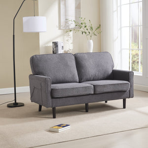 English Elm Loveseat Modern Mid-Century 2-Seater with USB Type-C Charging, Removable Zippered Covers, Sturdy Wood Legs Gray W395P238824