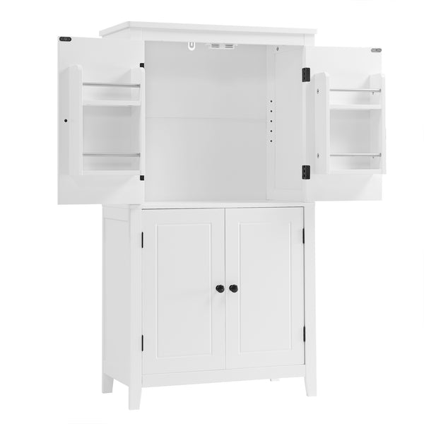 English Elm Elegant Bathroom Floor Storage Cabinet with 4 Doors, Adjustable Shelves, Anti-Tip Design, 28"L x 15"W White N725P188461K