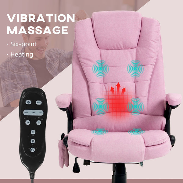 English Elm Homcom 6 Point Vibrating Massage Office Chair With Heat, Pink Linen High Back For Ultimate Comfort W2225P217958