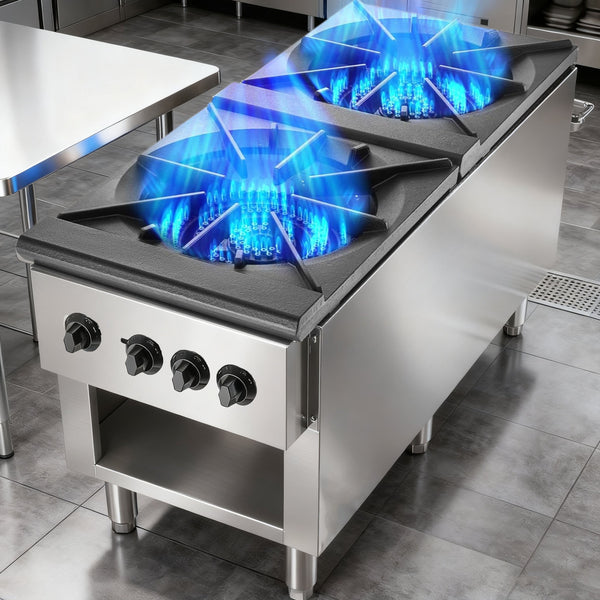 English Elm Commercial Cast Iron Dual Burner Gas Hot Plate 180000 Btu Stainless Steel Range W5057P394274
