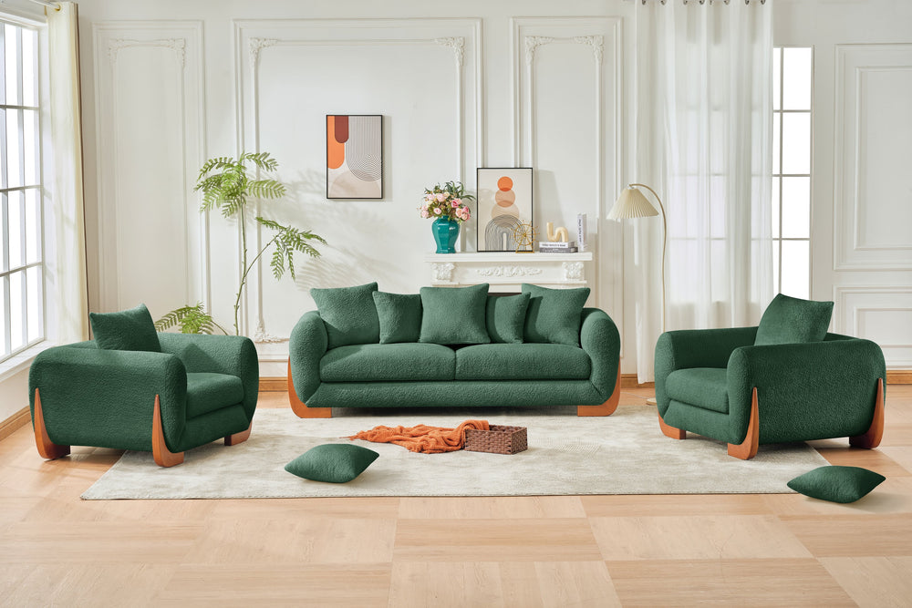 English Elm Upholstery Sherpa Tweed Single Arm Lounge Chair with Removable Cushion, Oak Legs, Deep 27.5" Seat W2817S00005