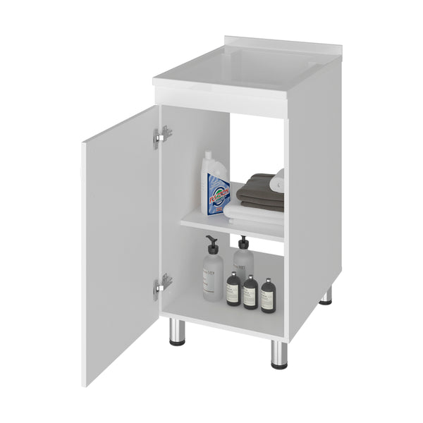 English Elm Slee White Utility Sink Cabinet with Metal Legs and Storage for Laundry Mudroom B128S00247