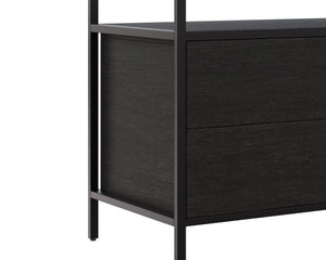 Sunpan Norwood Bookcase: Modern Concrete & Pine Wood Design with Black Metal Frame for Stylish Storage Solutions