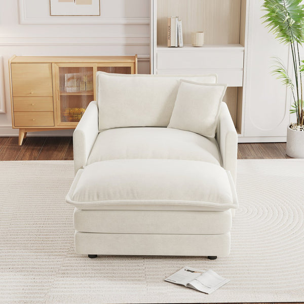 English Elm Comfy White Chenille Armchair Deep Seat Foam Cushion Reading Chair for Living Room W714S00545