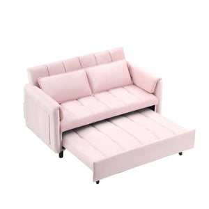 English Elm 52 Pink Modern Velvet Sofa Bed 3-in-1 Convertible Loveseat with Pillows, Pockets, Metal Legs, Compact Design W1658P266338