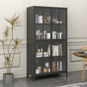 English Elm Premium Black Metal Storage Cabinet with Tempered Glass, Adjustable Shelves, Anti-Tip Safety & Silent Close T2398P263577