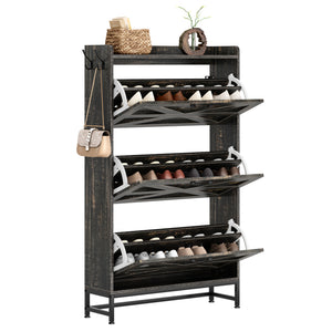 English Elm Shoe Organizer Cabinet with Anti-Tip Safety, Slim Entryway Storage Rack with Open Top Shelf for Keys and Decor Gray+Charcoal W2896P215175