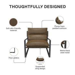 English Elm Gatsby Modern Upholstered Sling Accent Chair with Faux Leather, Metal Frame, Plush Foam Comfort B2733P395006
