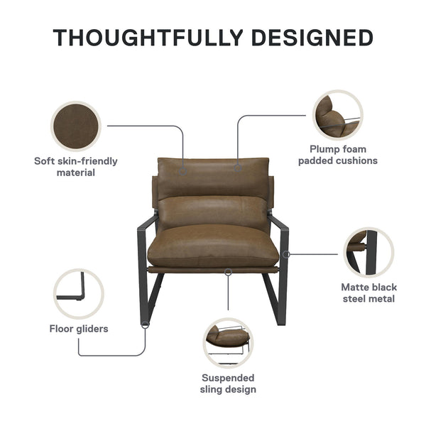 English Elm Gatsby Modern Upholstered Sling Accent Chair with Faux Leather, Metal Frame, Plush Foam Comfort B2733P395006