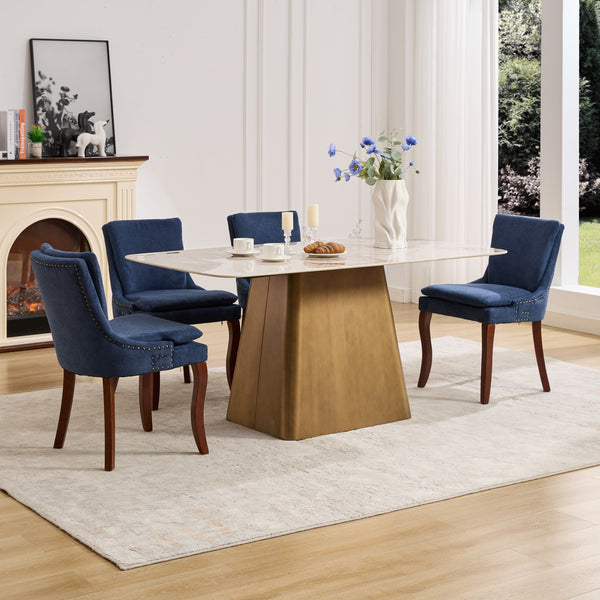 English Elm Modern Dining Chairs Set of 2 with Double-Layer Cushioned Spring+Sponge Comfort, Curved Solid Wood Legs, Mid Back Elegance for Living & Dining Room Blue W1143P207918