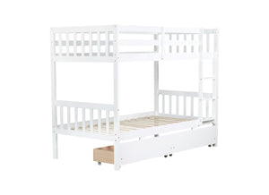 English Elm Twin Over Twin Rubberwood Bunk Bed With 2 Drawers – Convertible, Safe, Stylish & Space-Saving Design W504S00199-GIGA