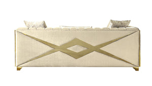 English Elm Velencia 3-Piece Modern Living Room Set In Cream - Elegant Tufting & Gold "X" Accents For Glamour B009S01091-GIGA