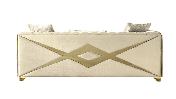 English Elm Velencia 3-Piece Modern Living Room Set In Cream - Elegant Tufting & Gold "X" Accents For Glamour B009S01091-GIGA