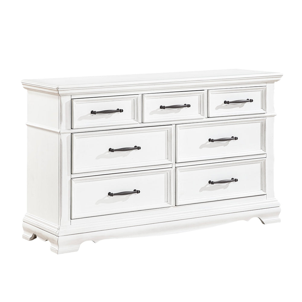 English Elm White Solid Wood 7-drawer Dresser with Dovetail Joints and Ball-bearing Glides B011P474333