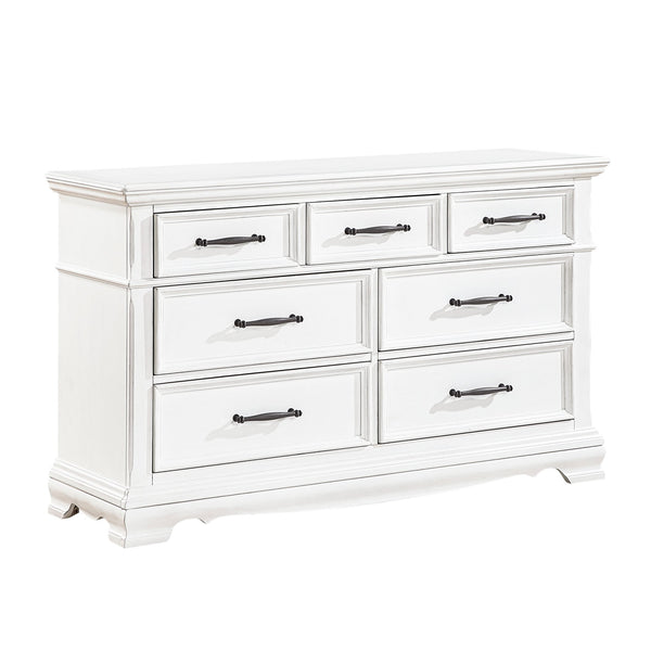 English Elm White Solid Wood 7-drawer Dresser with Dovetail Joints and Ball-bearing Glides B011P474333
