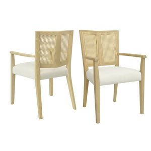 English Elm Christopher Knight Home® - ARM Mid-Century Dining Chair with Rattan Back & Upholstered Foam Seat, Solid Rubberwood Frame Beige,Natural Ash N771P254005A