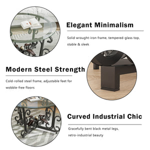 English Elm 3-Piece Glass Coffee Table Set with Tempered Tops, Black Metal Frame, Nesting Space-Saving Design W2735P332167