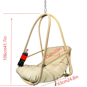 English Elm Swing Egg Chair With Stand - Indoor/Outdoor Wicker Rattan Hanging Basket With Cushion & Cup Holder W2707P296437-GIGA