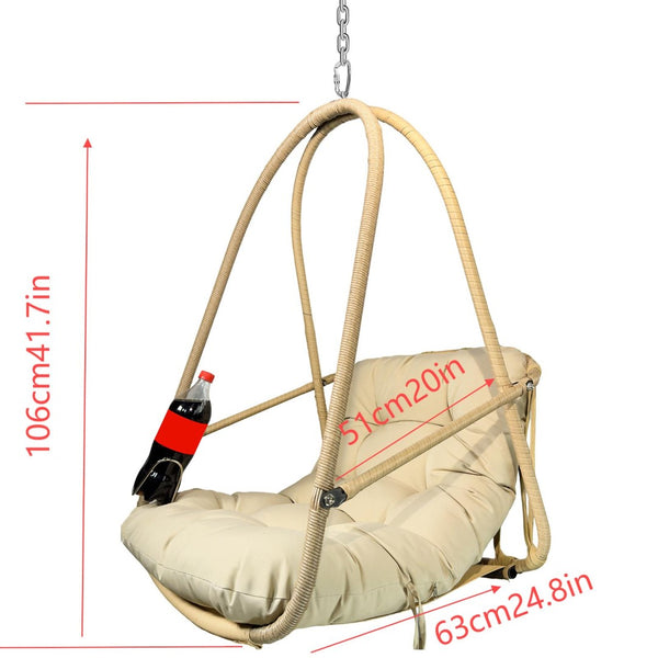 English Elm Swing Egg Chair With Stand - Indoor/Outdoor Wicker Rattan Hanging Basket With Cushion & Cup Holder W2707P296437-GIGA