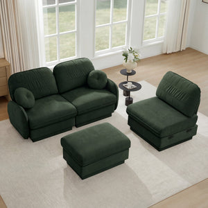 English Elm 105" Chenille Sectional Sofa with Movable Ottoman Deep Seat Quilted Cushions Living Room Green W714S01769