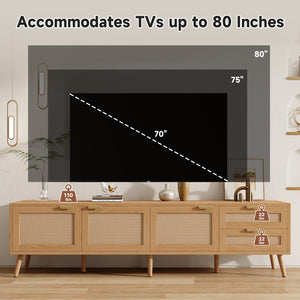 English Elm 70inch Rattan Door Media Console with Pine Legs and Cable Management for Living Room N710P365047P