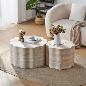 English Elm Set of 2 Round Coffee Tables Beige Brown Faux Mars Pattern MDF, Space-Saving Modern Accent Tables W3040P382320