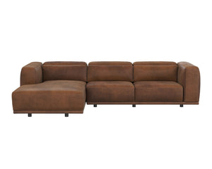 Sunpan Beau Sofa Chaise - Luxurious Lucia Tobacco Leather, Left-facing Design With Elegant Wood Legs Brown Leather 111850
