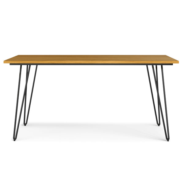 English Elm Hunter Modern Industrial Dining Table 66"x40" Brown Oak Veneer, Hairpin Legs, Seats 6, Durable Finish B136P266895