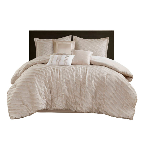 English Elm 7 Plush King Comforter Set with Jacquard Texture, Bedskirt & Decorative Pillows for Luxury Sleep Beige 17.91 L x 13.98 W x 10.04 H B035P319210