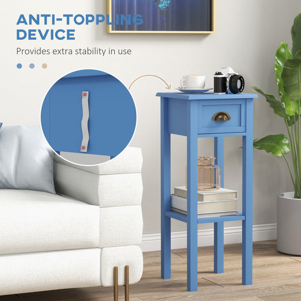 English Elm 2-tier White End Table Set with Drawer and Open Shelf for Small Space Living T3971P406066