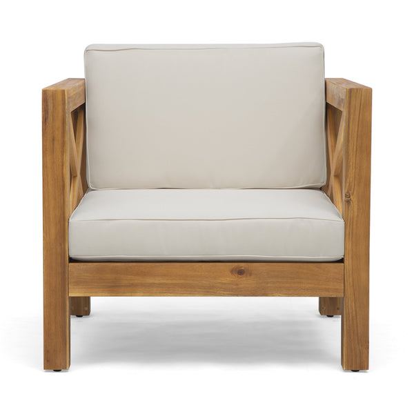 English Elm Christopher Knight Home® - Brava Club Chair - Mid-Century Modern Outdoor Seating With Water-Resistant Cushions & Acacia Frame 65545.00BGE