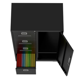 English Elm Metal Four Drawer Filing Cabinet with Lock Steel Storage for Home Office Bedroom Black W2735P457274