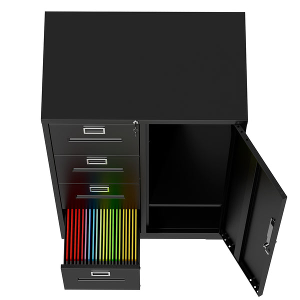 English Elm Metal Four Drawer Filing Cabinet with Lock Steel Storage for Home Office Bedroom Black W2735P457274